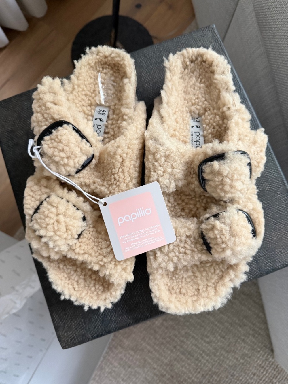 Birkenstock Papillio ARIZONA Big Buckle Teddy Sherpa EGGSHELL